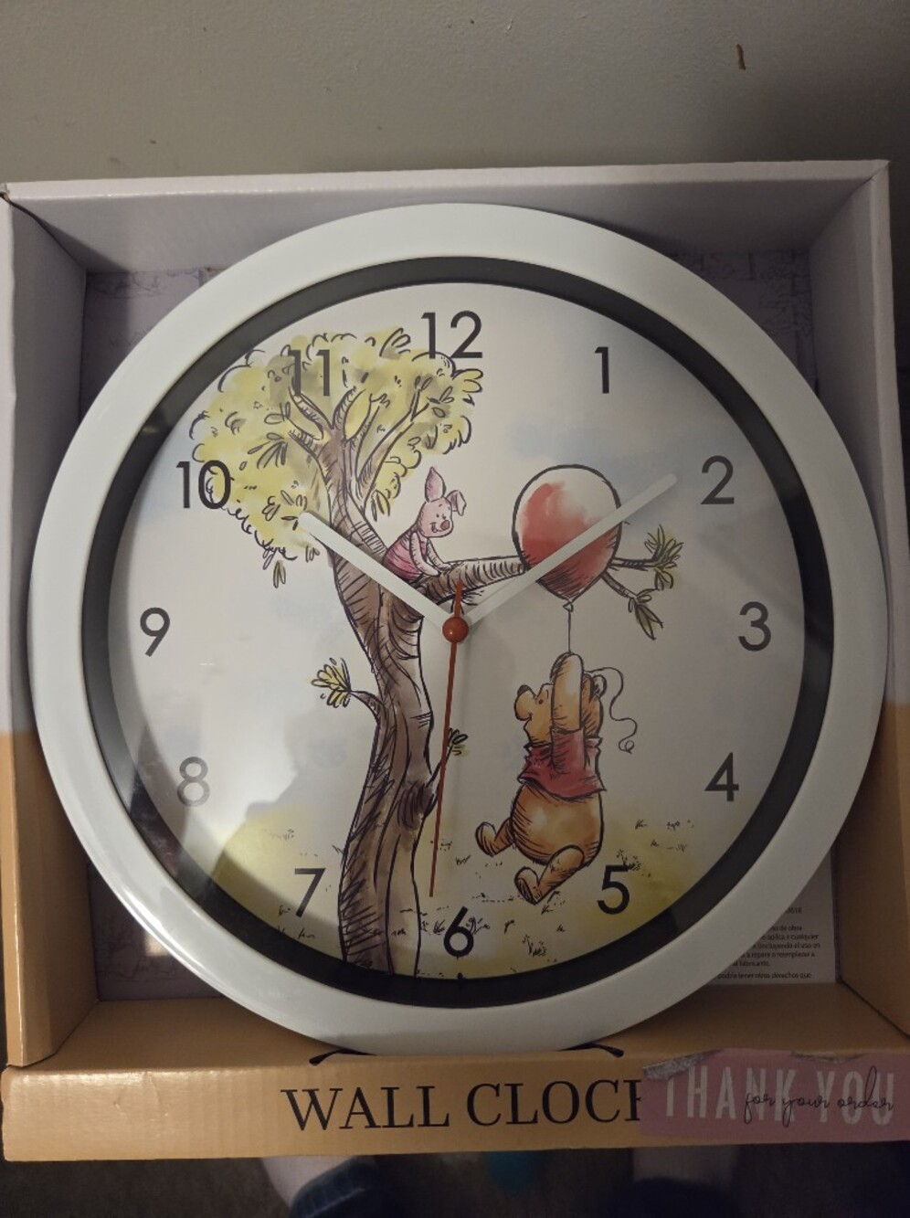 Disney Winnie-the-Pooh White Wall Clock with Yellow and Brown Illustration